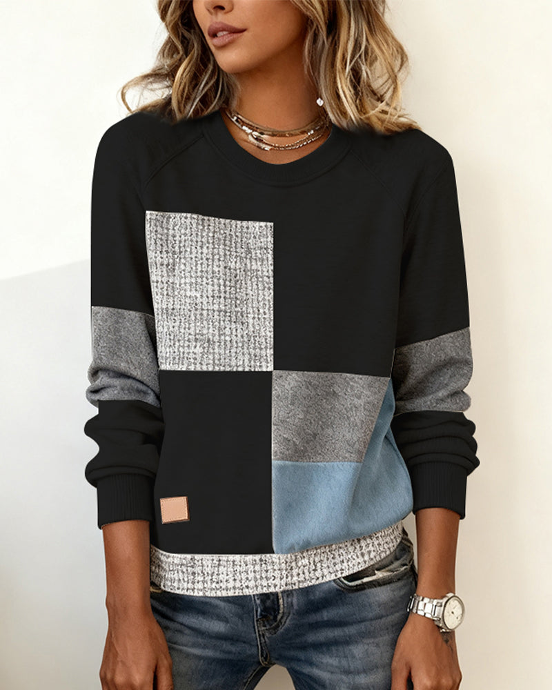 Stella® | Casual Contrast Color Crew Neck Sweatshirt