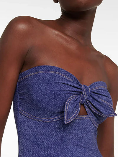 Denim Bandeau One Piece Swimsuit Set