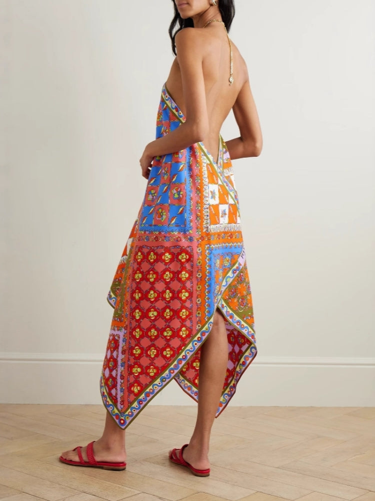 Halter Neck Asymmetrical Dress