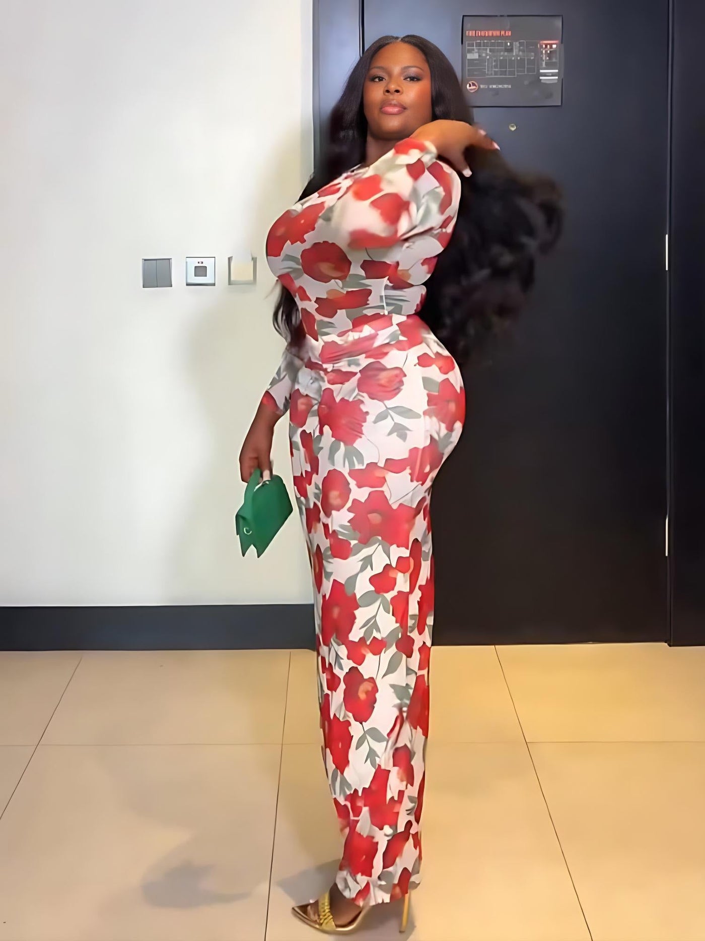 Red Floral Print Bodysuit Skirt Set