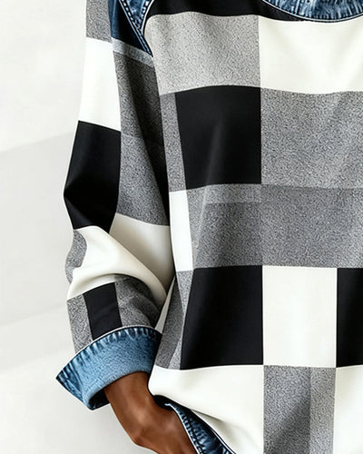 Stella® | Sweatshirt with Check Patchwork and Contrast Color