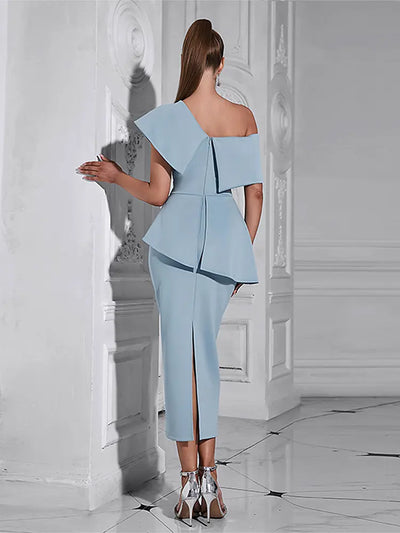 Blue Ruffled Off-Shoulder Dress