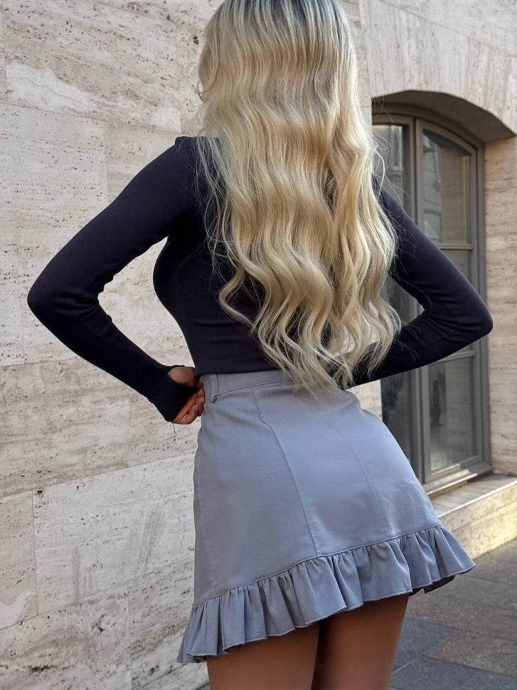 Ruffle Hem Button Skirt
