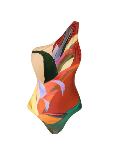 One Shoulder Holiday Floral Swimsuit Set