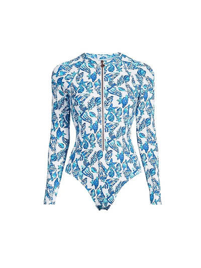 Green Zip-Up Floral Surf Swimsuit Set