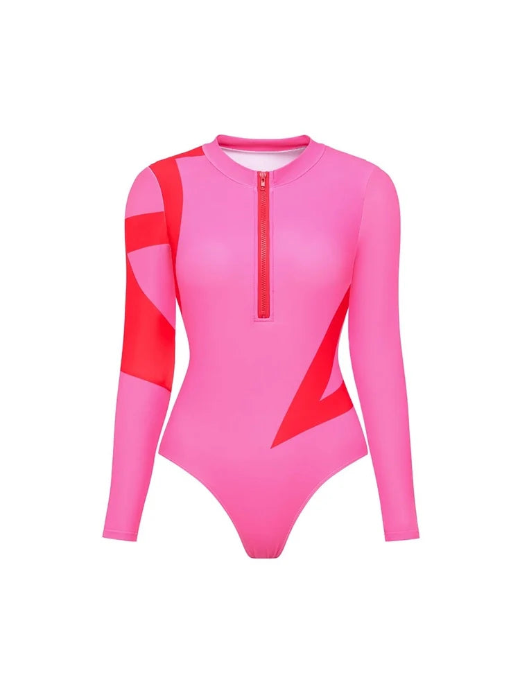 Colorblock Long Sleeve Surf Swimsuit Set