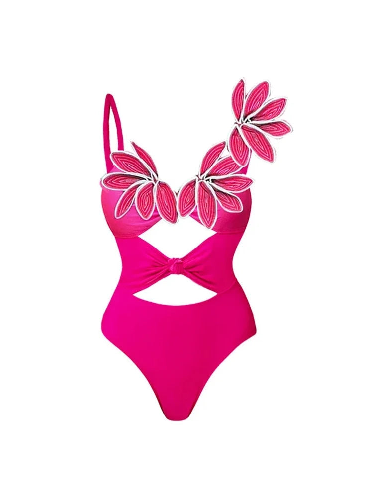 Petal Decor Fluorescent One Piece Swimsuit Set