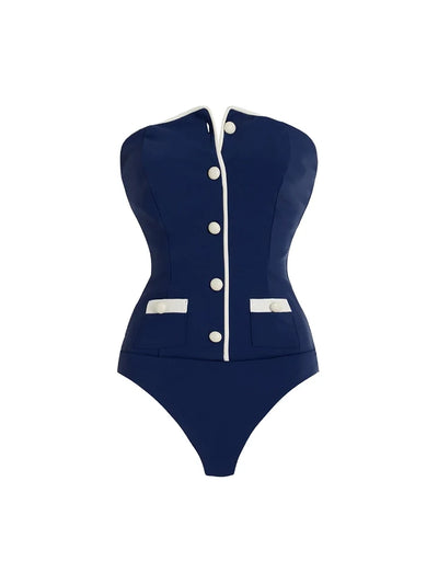 Navy Bandeau One Piece Shorts Set