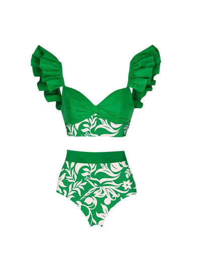 Ruffled Colorblock High-Waist Swimsuit