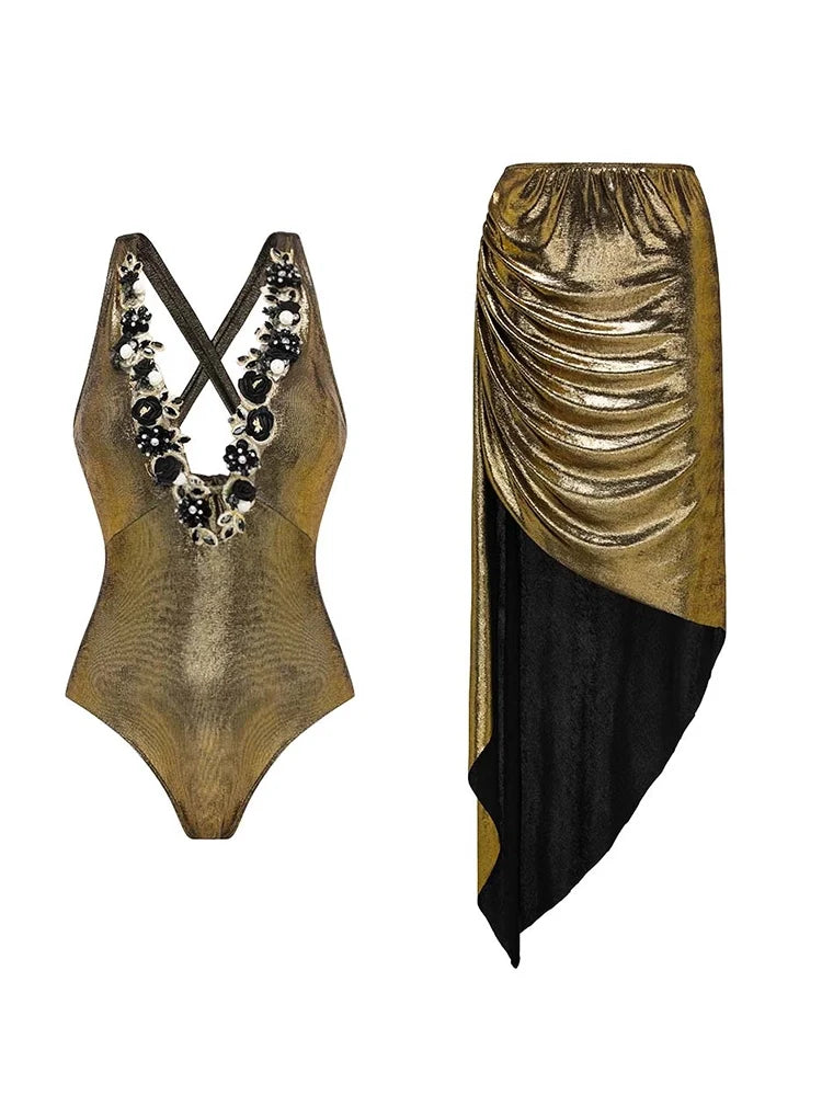 Golden Butterfly Shimmer One-Piece Swimsuit