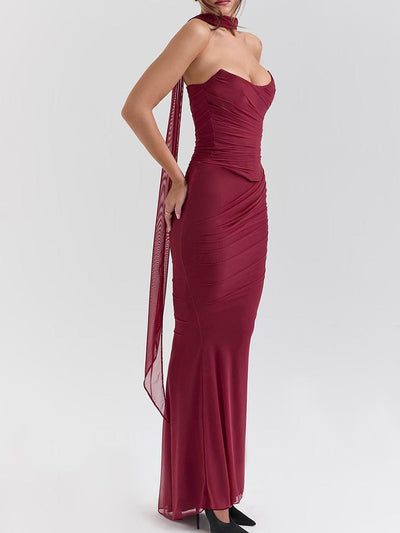 Purple  Strapless Bodice and High Waist Skirt with Tie Set