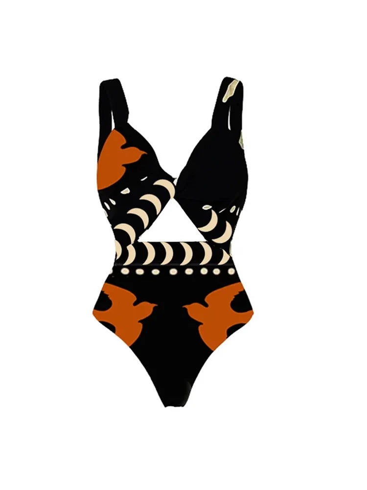 Printed One Piece Swimsuit and Bikini Set