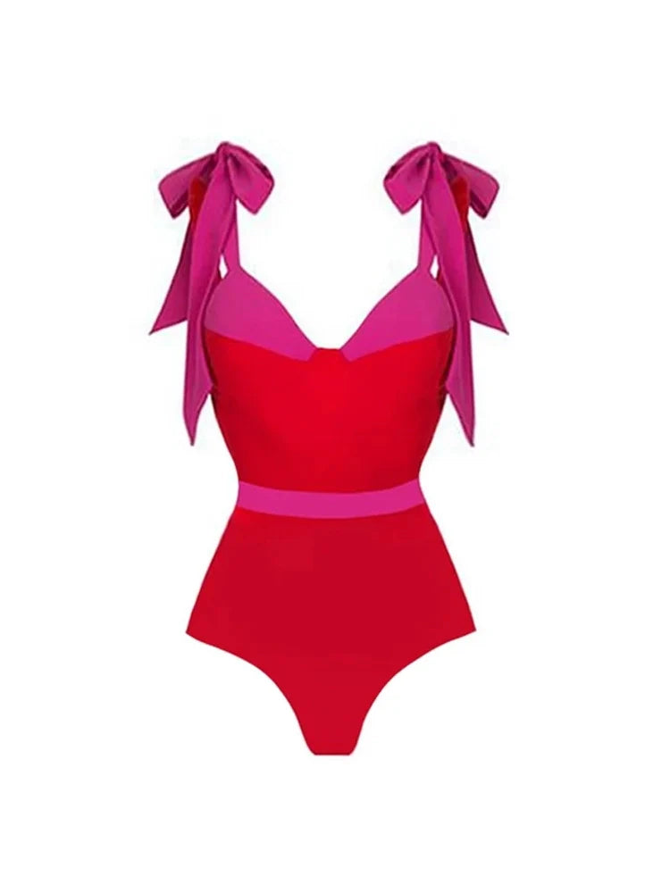 Colorblock Bow Tie Bikini Swimsuit Set