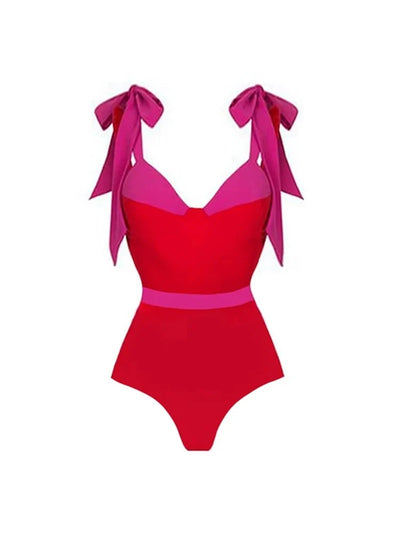 Colorblock Bow Tie Bikini Swimsuit Set
