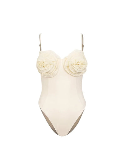 Floral Appliqué Solid One-Piece Swimsuit
