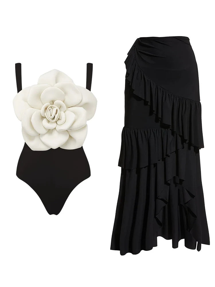 Floral Accent One-Piece Swimsuit Set