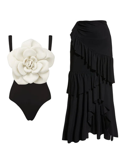 Floral Accent One-Piece Swimsuit Set