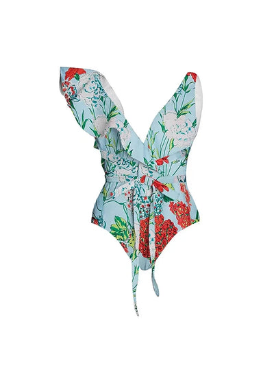 Lace Trim Tie-Up French Style Bikini Set