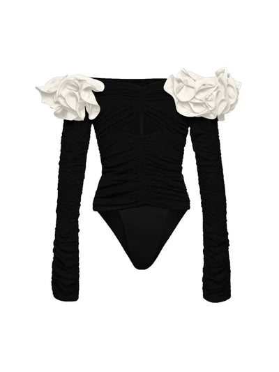 3D Floral Black Swimsuit Set