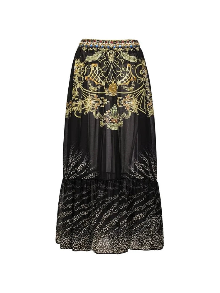 Black Gold Ruffle Swimsuit Set