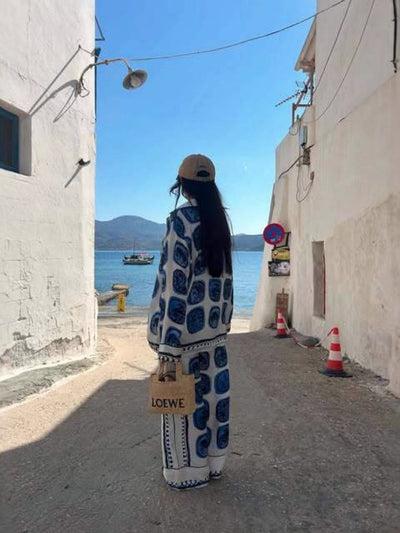 Elegance Blue Checkerboard Pants Sets