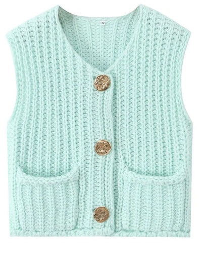 Sleeveless Cropped Knit Sweater Cardigan