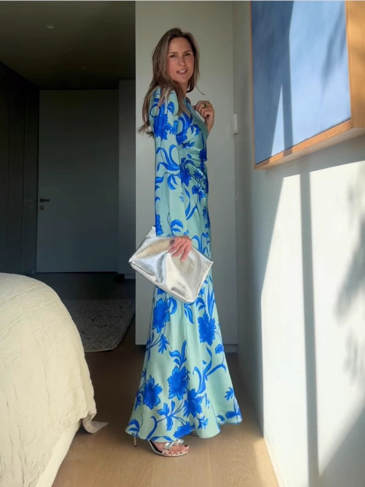 Asymmetric Off-Shoulder Floral Maxi Dress