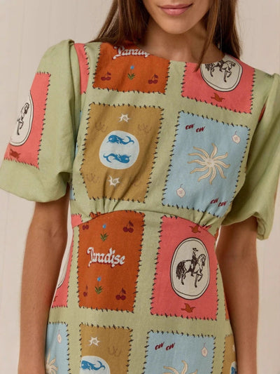 Linen Crewneck Waist Dress