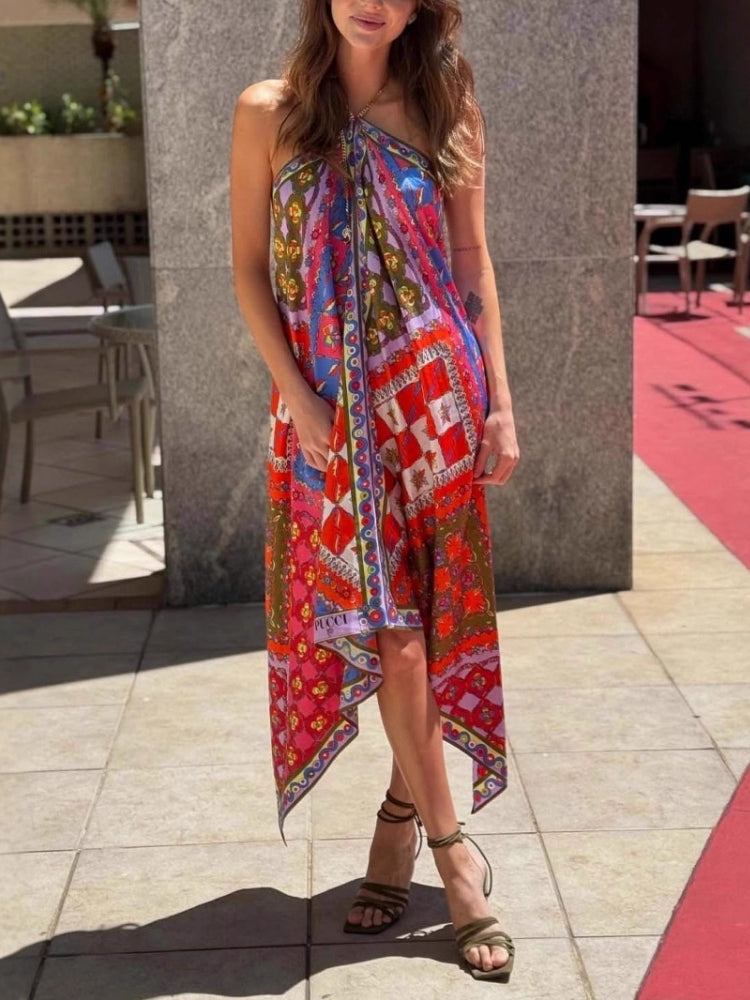 Halter Neck Asymmetrical Dress