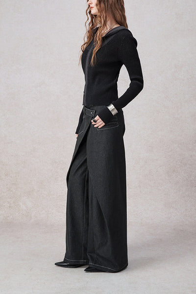 Swinging Symphony Fake Two-Piece Wide-Leg Jeans