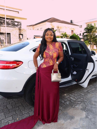 Printed Cutout Bodysuit Draped Skirt Set