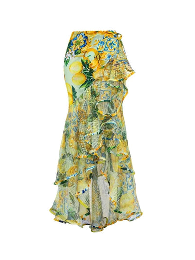 Lemon Print Ruffle Bikini Set