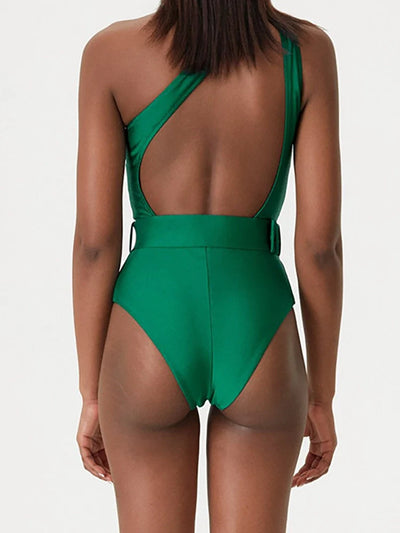 Solid Color Elegant One-Piece Swimsuit Set