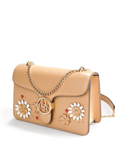 Floral Embroidered Chain Crossbody Shoulder Bag