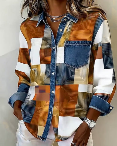 Stella® | Color Block Shirt Fashionable Collar