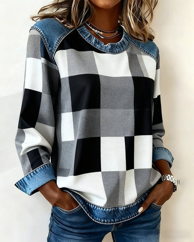 Stella® | Sweatshirt with Check Patchwork and Contrast Color