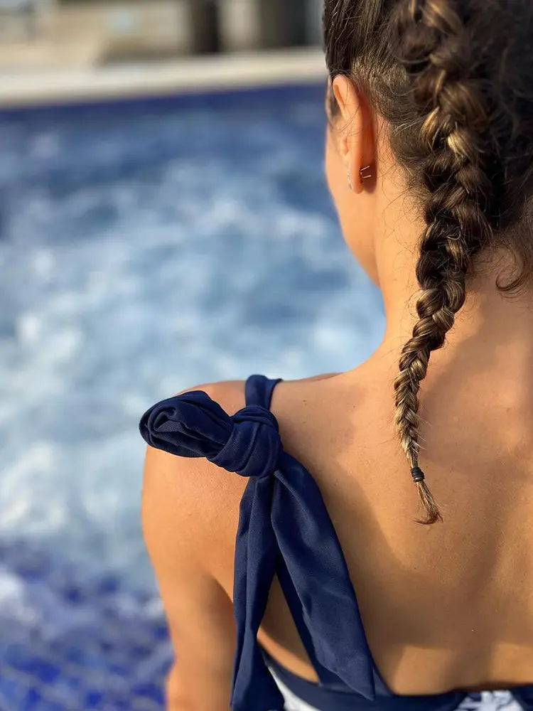 Tie Strap Contrast Print One Piece Swimsuit