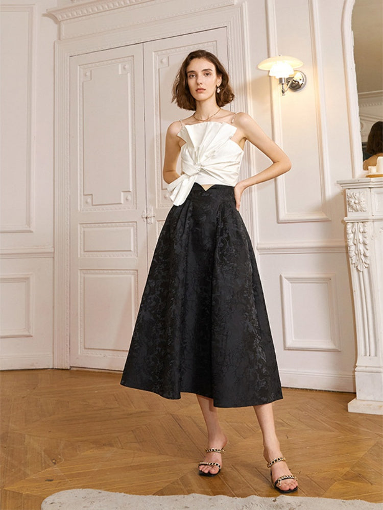 French A-Line Floral Jacquard  Skirt