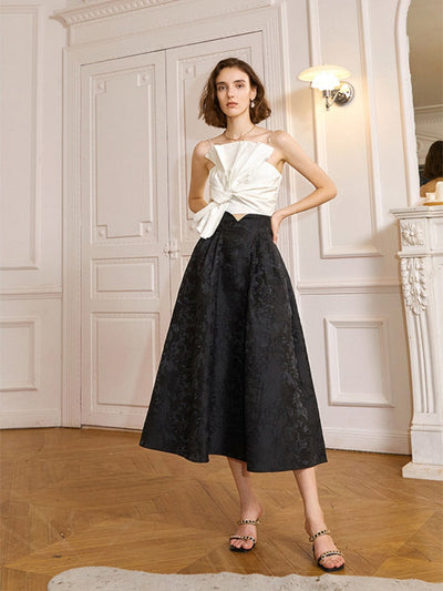 French A-Line Floral Jacquard  Skirt