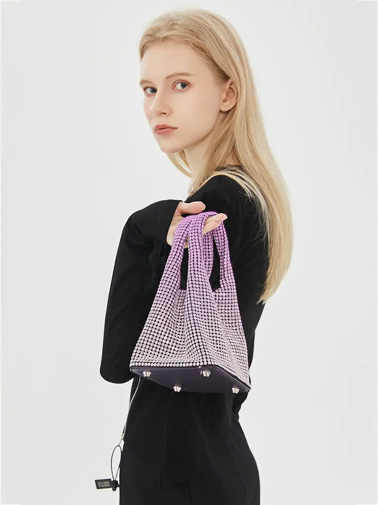 Full Rhinestone Mesh Evening Bucket Bag