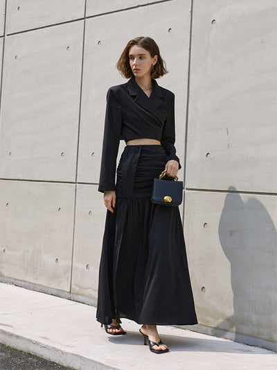 Black  High-Slit High-Waist  A-Line Skirt