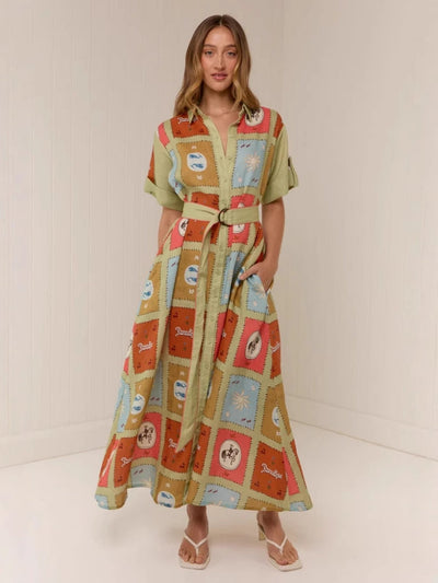 Shirt Collar Linen Long Dress