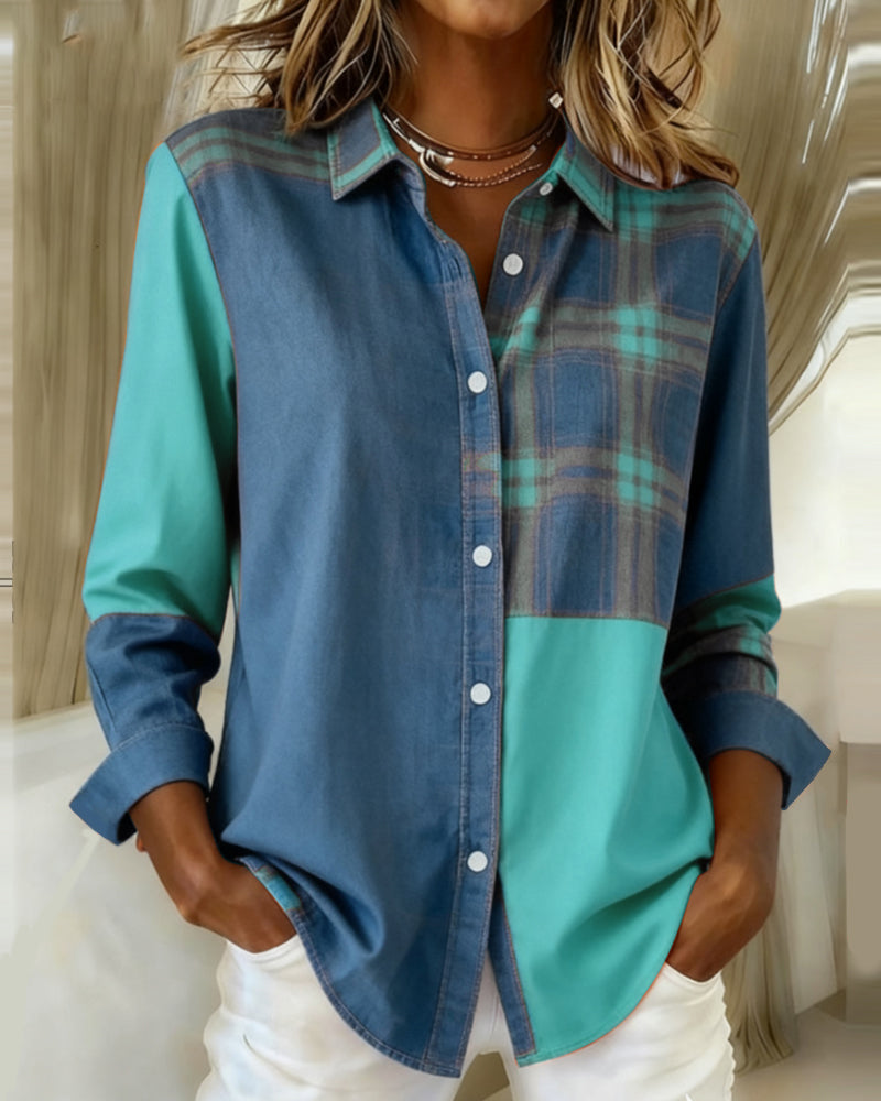 Stella® | Shirt with Notched Collar and Checked Contrast Design