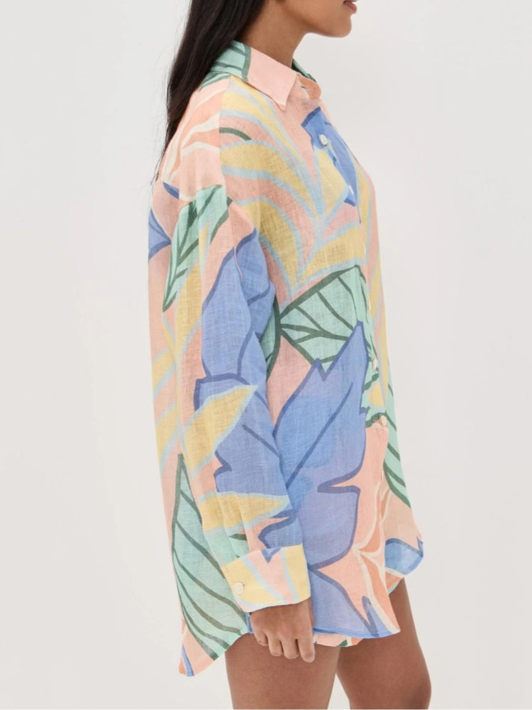 Playa Boyfriend Tropical Leaf Printed Short Set