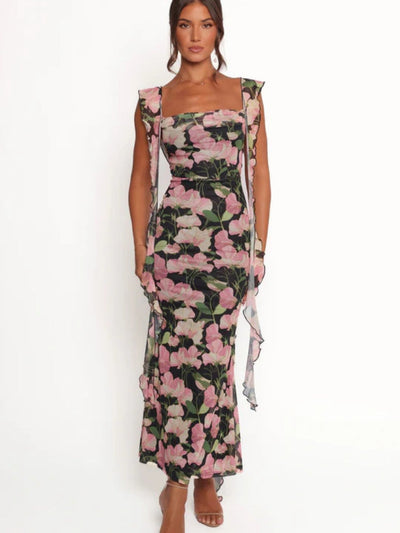 Floral Print Ribbon Laces Dress