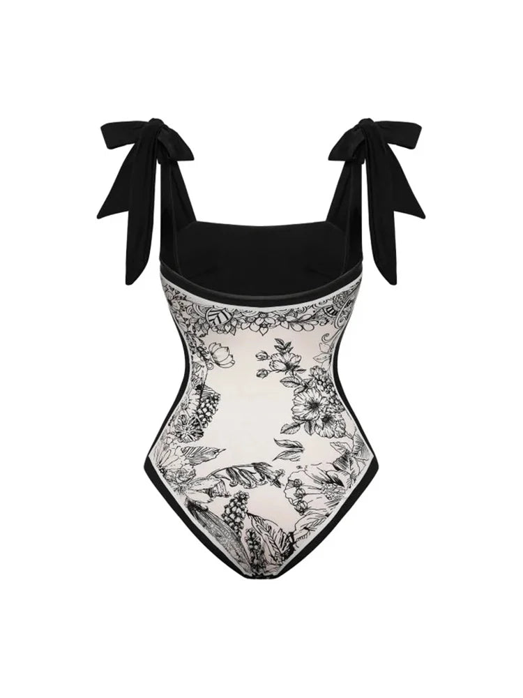 Reversible Vintage Print One Piece Swimsuit