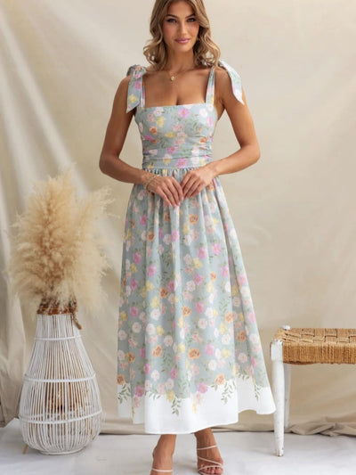 Summer New French Floral Slip Midi Dress