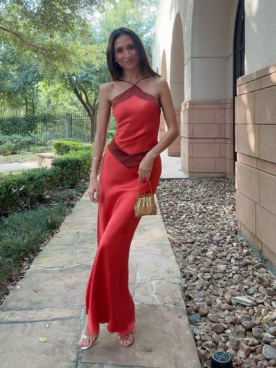 Two-Tone Halter Evening Gown