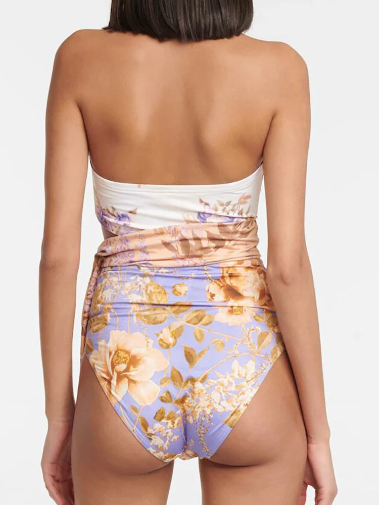 Cutout Floral Tie-Waist One-Piece Swimsuit