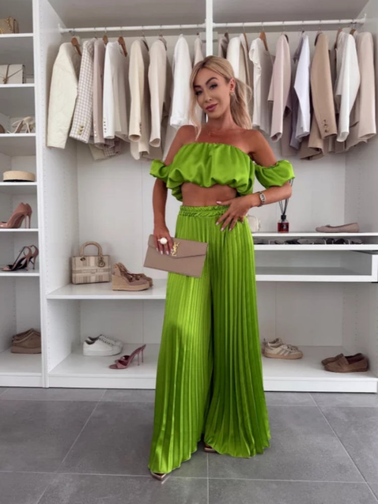 Summer Solid-Color Tube Top Pants Set